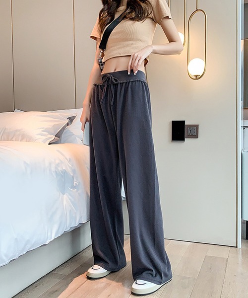 Grandeir(グランディール)の「リブ柄ストレッチロングパンツ(その他パンツ・レディース・ピンク/ブルー/グレー/ライトベージュ/ブラック・M)」の3枚目の写真