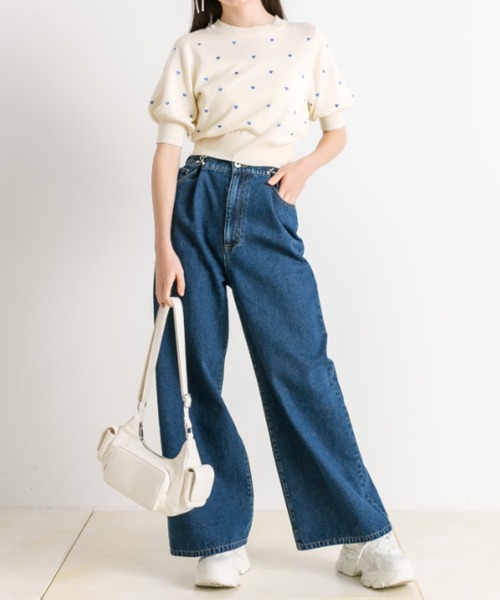 OLIVE des OLIVE（オリーブデオリーブ）の「ハート刺繍半袖ニット　1041050260（ニット/セーター・レディース・オフホワイト/グレー/ブラック・FREE）」の10枚目の写真