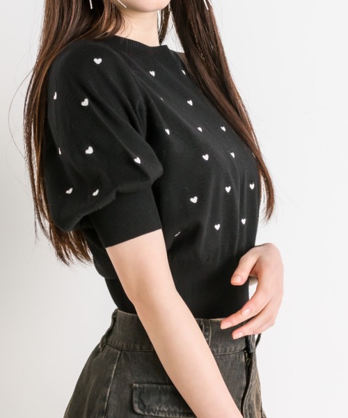 OLIVE des OLIVE（オリーブデオリーブ）の「ハート刺繍半袖ニット　1041050260（ニット/セーター・レディース・オフホワイト/グレー/ブラック・FREE）」の20枚目の写真