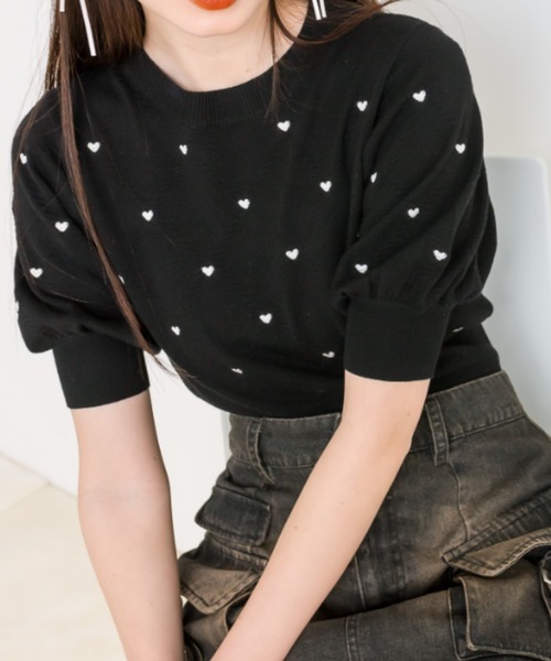 OLIVE des OLIVE（オリーブデオリーブ）の「ハート刺繍半袖ニット　1041050260（ニット/セーター・レディース・オフホワイト/グレー/ブラック・FREE）」の18枚目の写真