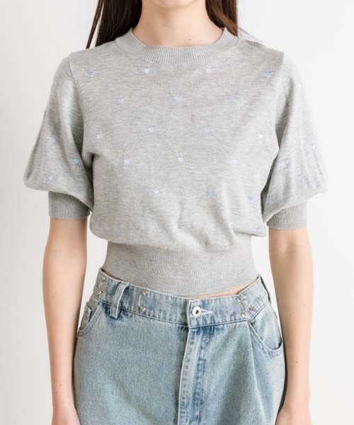OLIVE des OLIVE（オリーブデオリーブ）の「ハート刺繍半袖ニット　1041050260（ニット/セーター・レディース・オフホワイト/グレー/ブラック・FREE）」の17枚目の写真