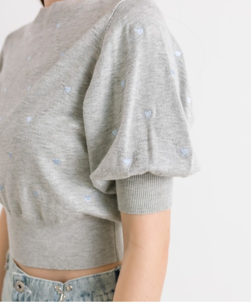 OLIVE des OLIVE（オリーブデオリーブ）の「ハート刺繍半袖ニット　1041050260（ニット/セーター・レディース・オフホワイト/グレー/ブラック・FREE）」の12枚目の写真