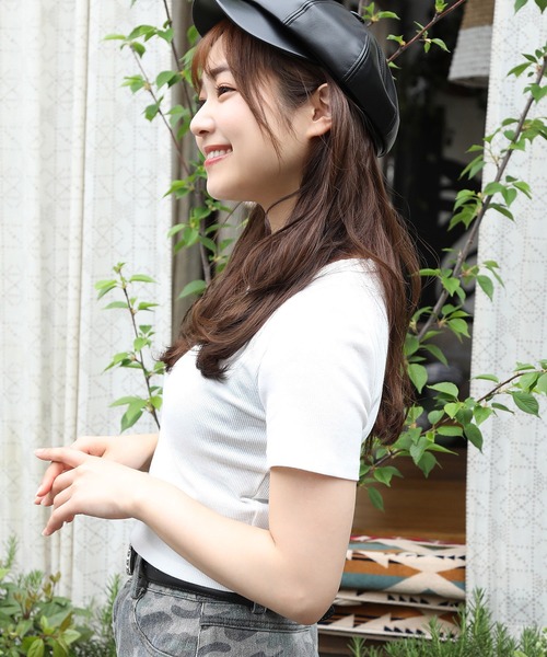 SPINNS（スピンズ）の「5色展開 ワンポイント刺繍 半袖ショートカットソー（Tシャツ/カットソー・レディース・ネイビー/ピンク/ホワイト/杢グレー/ブラック・ONESIZE）」の7枚目の写真