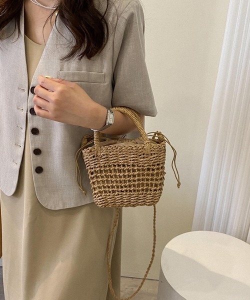 Mignonjour(ミニョンジュール)の「Mignonjour/かごショルダーバッグ M2325(ショルダーバッグ・レディース・ホワイト/ブラウン・FREE)」の9枚目の写真