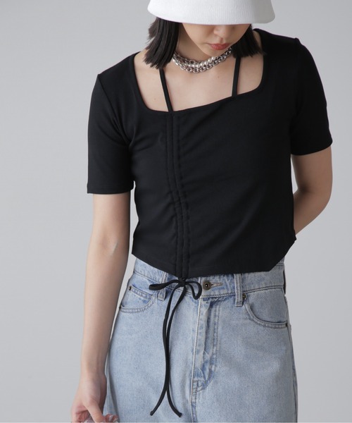 FREE'S MART（フリーズマート）の「◆ホルターネックドロストカットソー（Tシャツ/カットソー・レディース・ブルー/ブラック/ホワイト・FREE）」の14枚目の写真