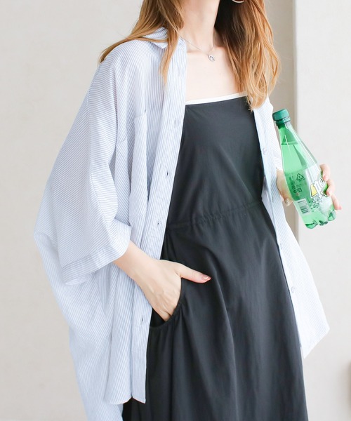 Social GIRL（ソーシャルガール）の「ドルマンシアーシャツ 無地／ストライプ（シャツ/ブラウス・レディース・ブラック/ブルー系その他/オフホワイト/グレー/グレイッシュベージュ/グレー系その他・M）」の6枚目の写真