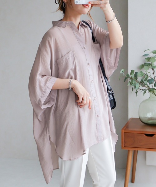 Social GIRL（ソーシャルガール）の「ドルマンシアーシャツ 無地／ストライプ（シャツ/ブラウス・レディース・ブラック/ブルー系その他/オフホワイト/グレー/グレイッシュベージュ/グレー系その他・M）」の4枚目の写真