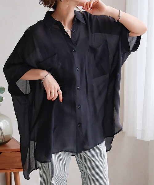 Social GIRL（ソーシャルガール）の「ドルマンシアーシャツ 無地／ストライプ（シャツ/ブラウス・レディース・ブラック/ブルー系その他/オフホワイト/グレー/グレイッシュベージュ/グレー系その他・M）」の14枚目の写真
