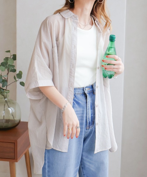 Social GIRL（ソーシャルガール）の「ドルマンシアーシャツ 無地／ストライプ（シャツ/ブラウス・レディース・ブラック/ブルー系その他/オフホワイト/グレー/グレイッシュベージュ/グレー系その他・M）」の7枚目の写真