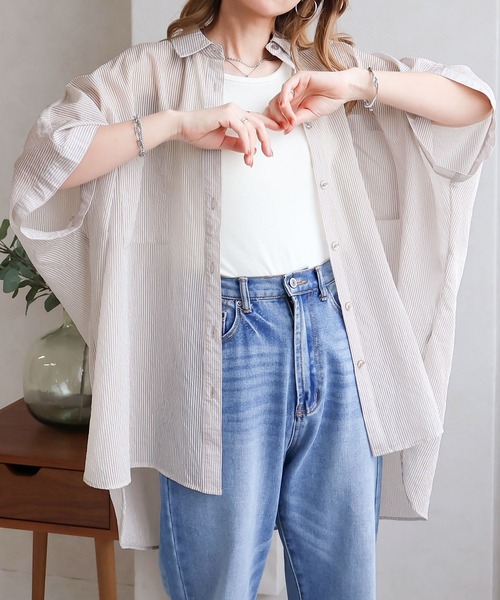 Social GIRL（ソーシャルガール）の「ドルマンシアーシャツ 無地／ストライプ（シャツ/ブラウス・レディース・ブラック/ブルー系その他/オフホワイト/グレー/グレイッシュベージュ/グレー系その他・M）」の8枚目の写真