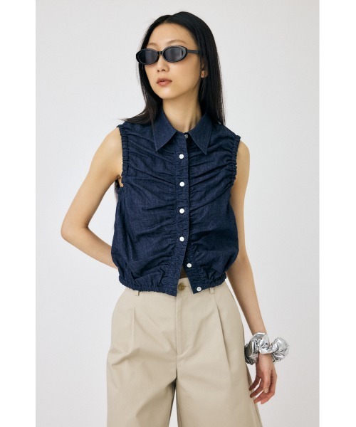 MOUSSY（マウジー）の「GATHER SLEEVELESS DENIM シャツ（シャツ