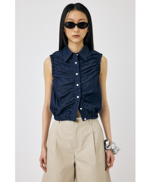 MOUSSY（マウジー）の「GATHER SLEEVELESS DENIM シャツ（シャツ