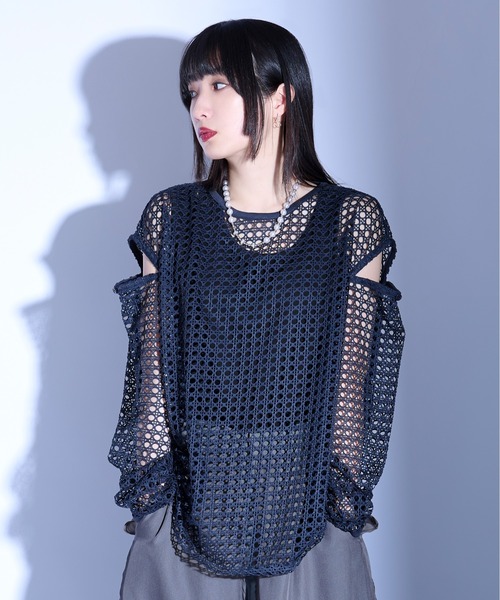 Ellno Loset（エルノロゼット）の「2wayカットアウトメッシュPO（Tシャツ/カットソー・メンズ・ライトグレー/ネイビー/ブラック/ブルー/アイボリー・SMALL/MEDIUM/LARGE）」の4枚目の写真
