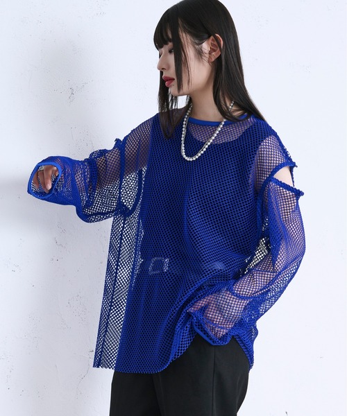 Ellno Loset（エルノロゼット）の「2wayカットアウトメッシュPO（Tシャツ/カットソー・メンズ・ライトグレー/ネイビー/ブラック/ブルー/アイボリー・SMALL/MEDIUM/LARGE）」の5枚目の写真