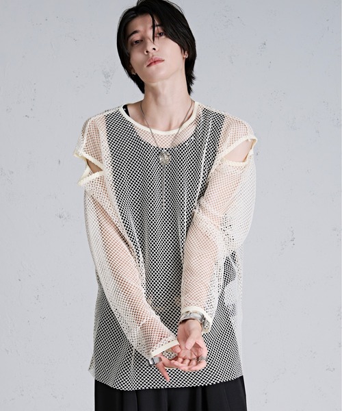 前後ロゴカットT 濃ベージュ　計4点 T-ADJUST-SLITS-R17 T-shirt with tonal logo embroidery