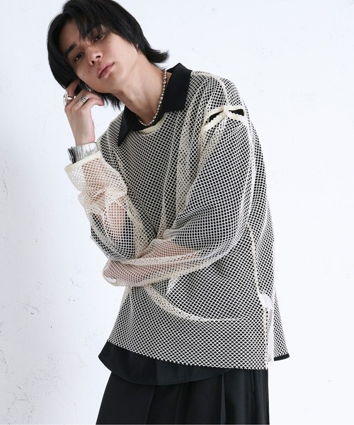 【狐独】メッシュデザインジップフーディ Ellno Loset Ellno Loset パーカー 「狐独」メッシュデザインジップフーディ
