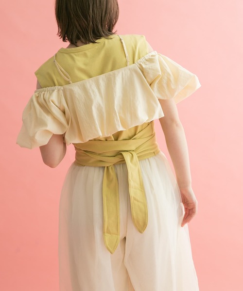KBF（ケイビーエフ）の「ウエストノットノースリーブトップス（Tシャツ/カットソー・レディース・イエロー/ピンク/ネイビー・ONE）」の11枚目の写真