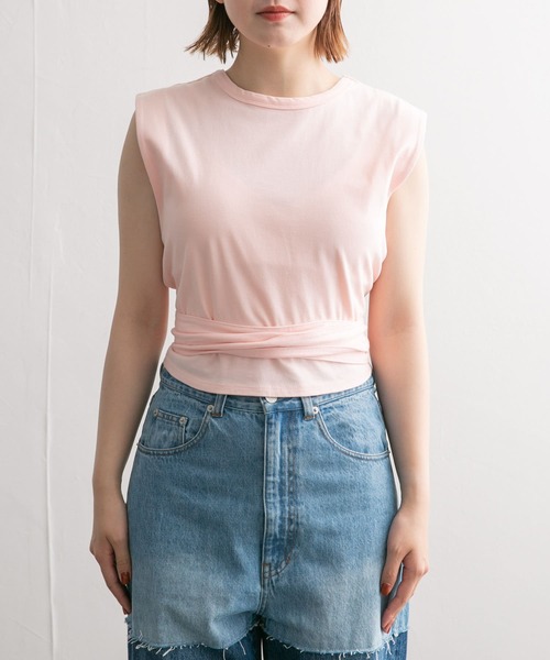 KBF（ケイビーエフ）の「ウエストノットノースリーブトップス（Tシャツ/カットソー・レディース・イエロー/ピンク/ネイビー・ONE）」の14枚目の写真