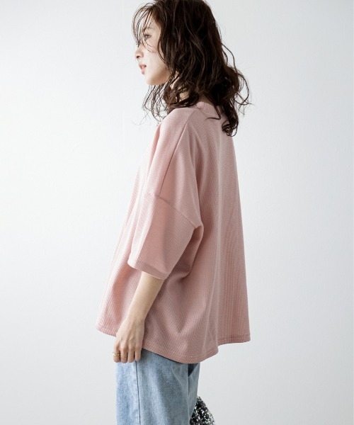 La-gemme(ラジェム)の「ワッフルオーバーサイズTシャツ(Tシャツ/カットソー・レディース・マスタード/ブラック/ピンク/グレー/オフホワイト/ブルー・フリー)」の14枚目の写真