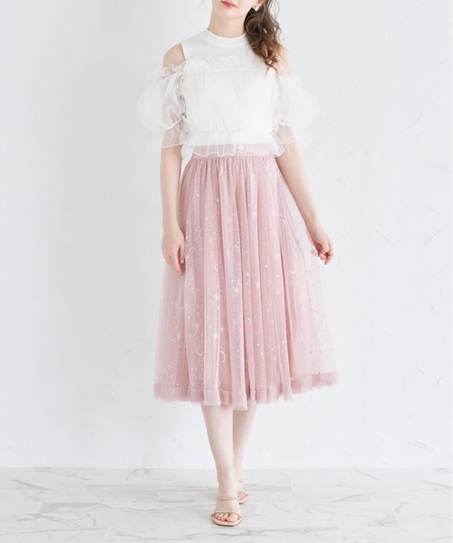 tocco closet(トッコ クローゼット)の「チュールドッキングニットプルオーバー(ニット/セーター・レディース・オフホワイト/ブラック・M)」の3枚目の写真
