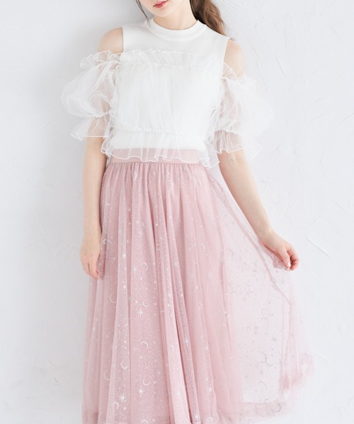 tocco closet(トッコ クローゼット)の「チュールドッキングニットプルオーバー(ニット/セーター・レディース・オフホワイト/ブラック・M)」の4枚目の写真