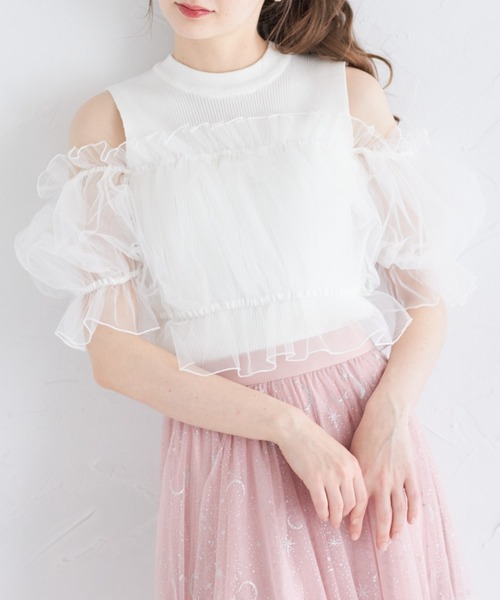 tocco closet(トッコ クローゼット)の「チュールドッキングニットプルオーバー(ニット/セーター・レディース・オフホワイト/ブラック・M)」の5枚目の写真