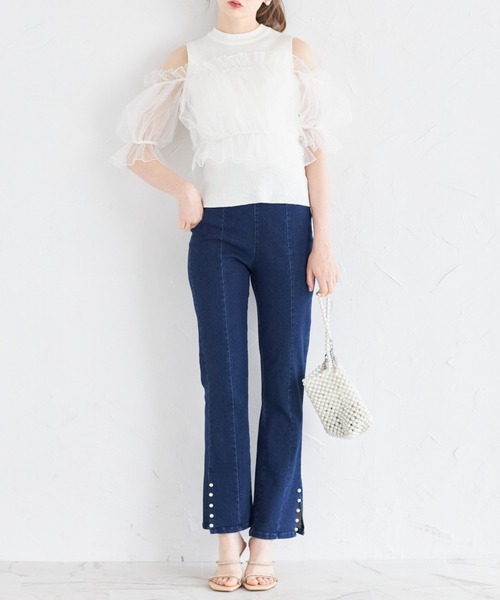 tocco closet(トッコ クローゼット)の「チュールドッキングニットプルオーバー(ニット/セーター・レディース・オフホワイト/ブラック・M)」の8枚目の写真