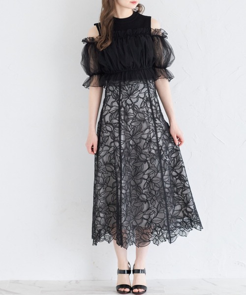 tocco closet(トッコ クローゼット)の「チュールドッキングニットプルオーバー(ニット/セーター・レディース・オフホワイト/ブラック・M)」の10枚目の写真