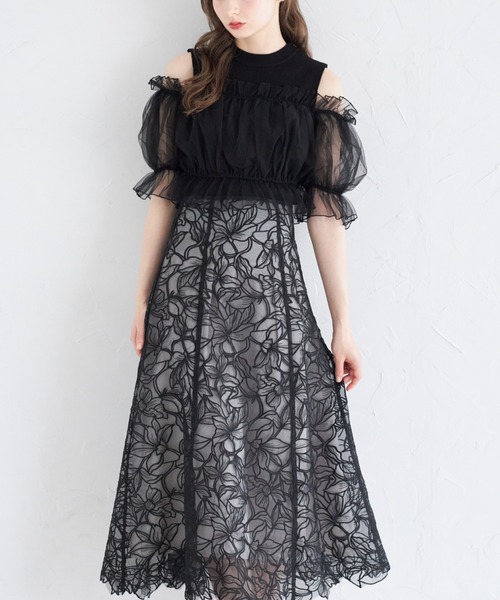 tocco closet(トッコ クローゼット)の「チュールドッキングニットプルオーバー(ニット/セーター・レディース・オフホワイト/ブラック・M)」の11枚目の写真