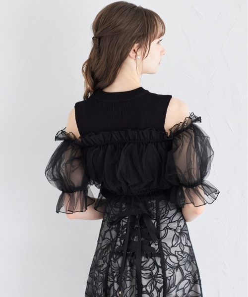 tocco closet(トッコ クローゼット)の「チュールドッキングニットプルオーバー(ニット/セーター・レディース・オフホワイト/ブラック・M)」の12枚目の写真