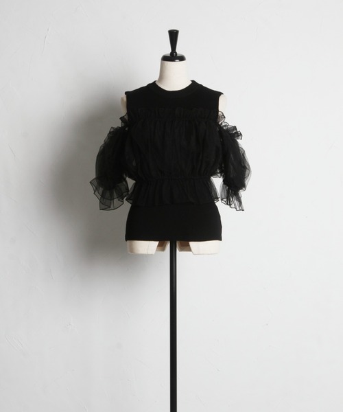 tocco closet(トッコ クローゼット)の「チュールドッキングニットプルオーバー(ニット/セーター・レディース・オフホワイト/ブラック・M)」の15枚目の写真
