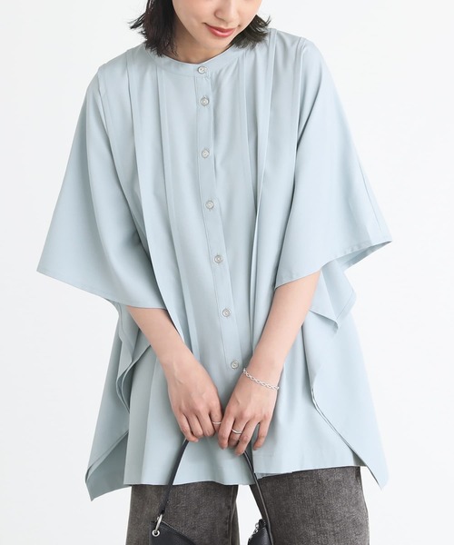 n'OrLABEL(ノアールレーベル)の「タックバンドカラーシャツ(シャツ/ブラウス・レディース・ブラック/ライトブルー/オフホワイト・FREE)」の1枚目の写真