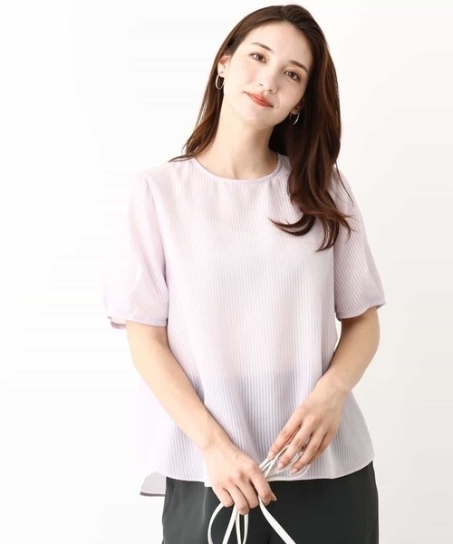 ブラウス シャツ ピンストライプ柄シアーブラウス/洗える レディース セール】ピンストライプ柄シアーブラウス/洗える（シャツ