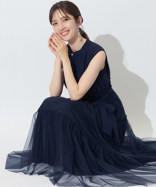 ◆正規◆ポールカらしい品のいいクチュール感！完売ドッキングデザインワンピ！38 SWINGLE（スウィングル）の「【展示会1位】チュールドッキング