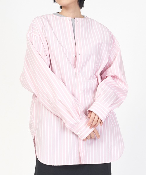 THE SHINZONE(ザ シンゾーン)の「NOCOLLAR SHIRTS ノーカラー シャツ 長袖(シャツ/ブラウス・レディース・グリーン/ブルー/ピンク・FREE)」の3枚目の写真