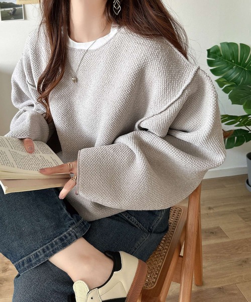 classicalelf(クラシカルエルフ)の「ゆったりとしたシルエットでこなれ感。モール糸ジャカード編みニットプルオーバー(ニット/セーター・レディース・アイボリー/グレイッシュベージュ/ネイビー・X-LARGE/MEDIUM/SMALL/LARGE)」の10枚目の写真