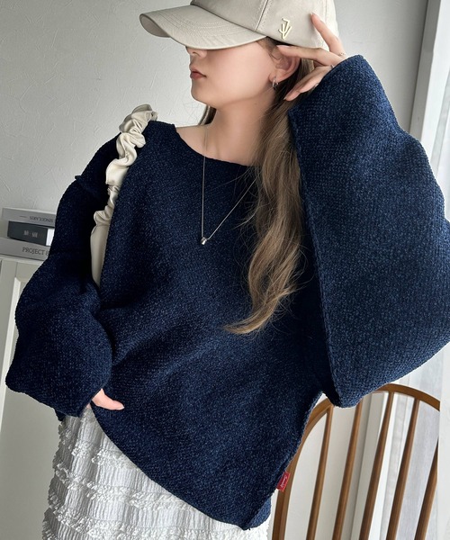 セール】ゆったりとしたシルエットでこなれ感。モール糸ジャカード編み