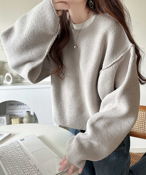 classicalelf(クラシカルエルフ)の「ゆったりとしたシルエットでこなれ感。モール糸ジャカード編みニットプルオーバー(ニット/セーター・レディース・アイボリー/グレイッシュベージュ/ネイビー・X-LARGE/MEDIUM/SMALL/LARGE)」の11枚目の写真