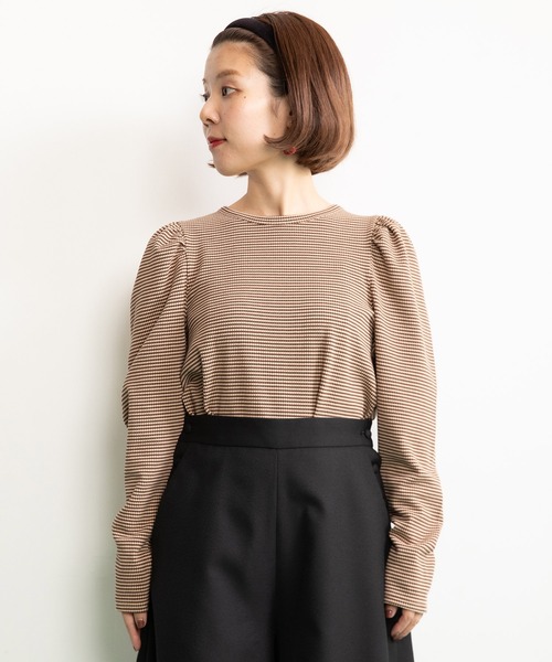 CHILD WOMAN（チャイルドウーマン）の「☆なみなみボーダー パフスリーブ クルーネックプルオーバー（Tシャツ/カットソー・レディース・ブラウン/ピンク/レッド・FREE）」の9枚目の写真