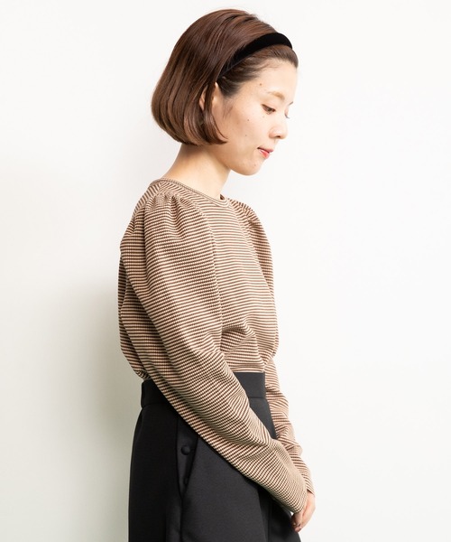 CHILD WOMAN（チャイルドウーマン）の「☆なみなみボーダー パフスリーブ クルーネックプルオーバー（Tシャツ/カットソー・レディース・ブラウン/ピンク/レッド・FREE）」の7枚目の写真