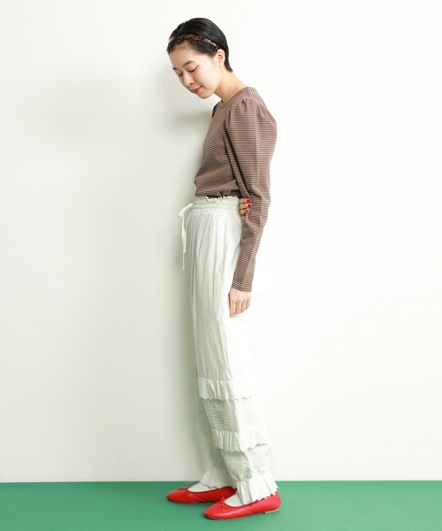 CHILD WOMAN（チャイルドウーマン）の「☆なみなみボーダー パフスリーブ クルーネックプルオーバー（Tシャツ/カットソー・レディース・ブラウン/ピンク/レッド・FREE）」の17枚目の写真