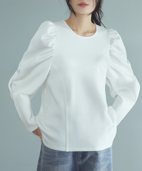 セール】ショルダーギャザートップス【洗える】（Tシャツ