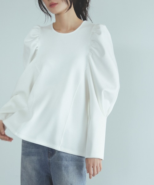 ELFRANK（エルフランク）の「ショルダーギャザートップス（Tシャツ/カットソー・レディース・ライトグレー/ブラック/オフホワイト・FREE）」の5枚目の写真