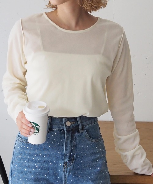 tiptop(ティップトップ)の「シアーベロアロンT(Tシャツ/カットソー・レディース・アイボリー/ブラック・FREE)」の2枚目の写真