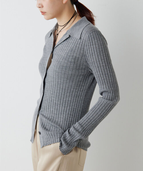 GALLARDAGALANTE（ガリャルダガランテ）の「ポロカラーニット（ニット/セーター・レディース・パープル/グレー・FREE）」の2枚目の写真