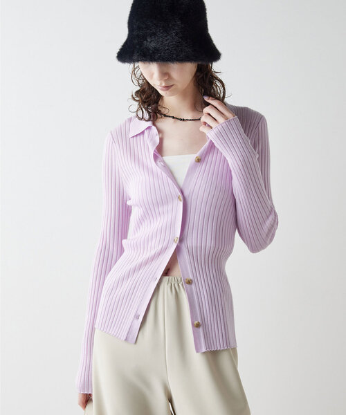 GALLARDAGALANTE（ガリャルダガランテ）の「ポロカラーニット（ニット/セーター・レディース・パープル/グレー・FREE）」の7枚目の写真