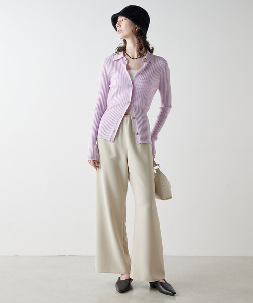 GALLARDAGALANTE（ガリャルダガランテ）の「ポロカラーニット（ニット/セーター・レディース・パープル/グレー・FREE）」の4枚目の写真