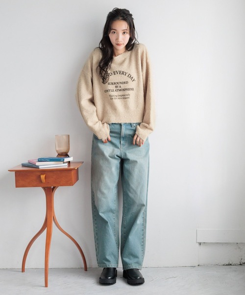 LOWRYS FARM（ローリーズファーム）の「ブークレロゴショートＬＳ　152624（ニット/セーター・レディース・チャコールグレー/ブルー/アイボリー・FREE）」の5枚目の写真