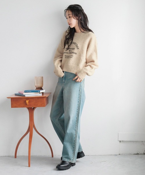 LOWRYS FARM（ローリーズファーム）の「ブークレロゴショートＬＳ　152624（ニット/セーター・レディース・チャコールグレー/ブルー/アイボリー・FREE）」の6枚目の写真