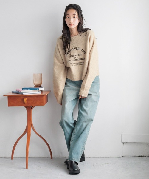 LOWRYS FARM（ローリーズファーム）の「ブークレロゴショートＬＳ　152624（ニット/セーター・レディース・チャコールグレー/ブルー/アイボリー・FREE）」の7枚目の写真